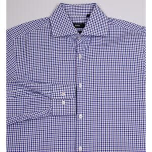 Hugo Boss Sharp Fit Purple Blue Gingham Check Dress Shirt 15-34/35